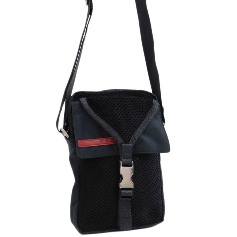 Prada Tessuto Shoulder Bag Black Mesh Sporty Crossbody